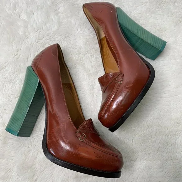 Fendi Women's Brown Leather Platform Pumps Heels Size 38 1/2 - Picture 1 of 15